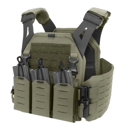 Warrior Laser Cut LPC V1 Low Profile Plate Carrier with Solid Sides and 5.56 Triple Bungee Magazine Pouch