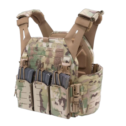 Warrior Laser Cut LPC V1 Low Profile Plate Carrier with Solid Sides and 5.56 Triple Bungee Magazine Pouch