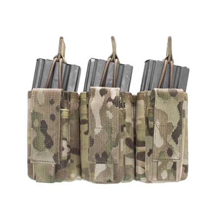 Warrior Triple Open 5.56mm Mag/Bungee Retention with 3 Pistol Mag Pouches MultiCam