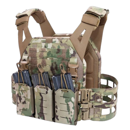 Warrior Laser Cut LPC V2 Low Profile Plate Carrier with Ladder Sides and 5.56 Triple Bungee Magazine Pouch