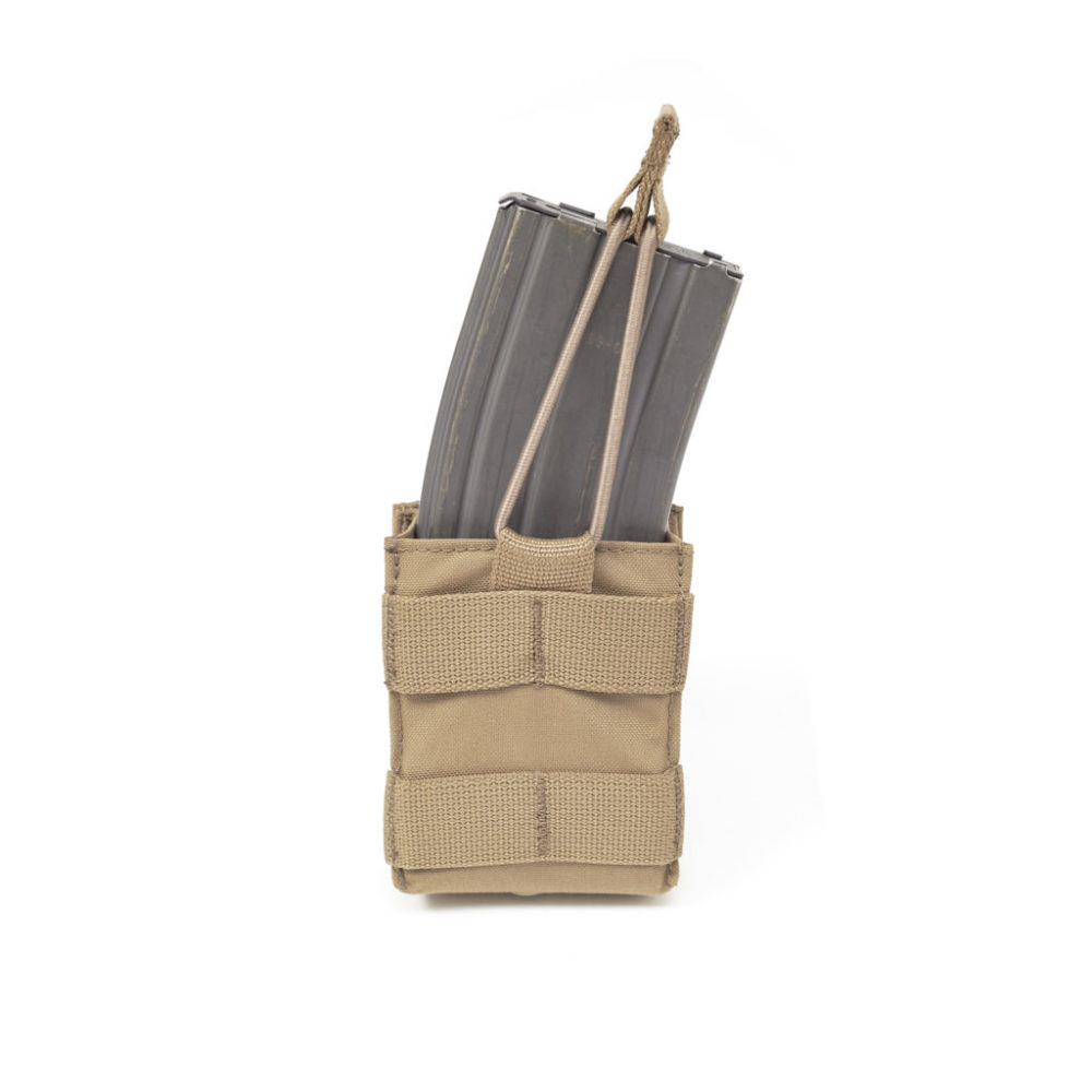 1 Magazine Coyote Tan Warrior Assault Systems Bungee Retention Single MOLLE Open M4 5.56mm Mag Pouch